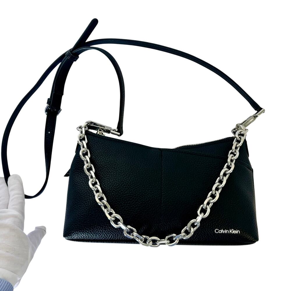 Calvin Klein Zoe Chain Mini Crossbody Shoulder Bag Black Silver Authentic